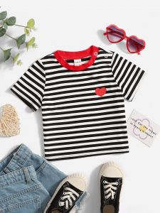 CatchyMarket Baby Striped & Heart Print Tee