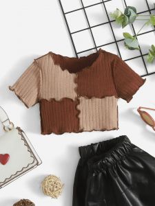 CatchyMarket Baby Colorblock Lettuce Trim Crop Tee