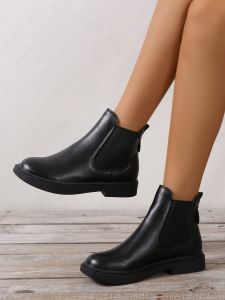 Unisex Rivet Detail Chelsea Boots For Women, Solid Color Fashion Shoes