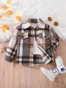 Baby Girl Plaid Print Flap Detail Coat