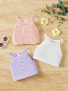 CatchyMarket Baby 3pcs Ribbed Knit Halter Top