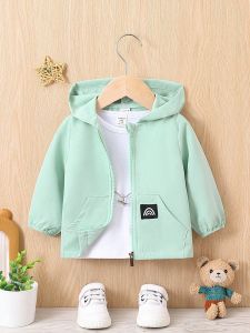 Baby Boy Patched Detail Zip Up Hooded Coat Without Tee