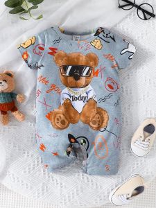 Baby Boy Bear & Letter Graphic Romper