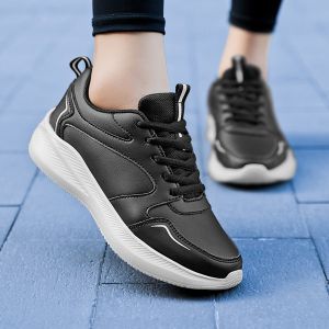 Women's Lightweight Running Shoes Pu Leather Waterproof Sports Shoes With Soft Sole Shock Absorption For Autumn And Winter Season