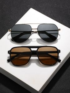 2pcs/set Men's Plastic Pilot Frame Decorative Sunglasses Combo