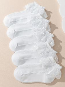 5pairs White Baby Lace Socks Pack Lolita Baptism First Christening Ballet Dancing Socks Harajuku Kids Baby Girl Princess Ruffles Lace Frilly Mesh Dress Socks Vintage Wedding Party Gift for Little One