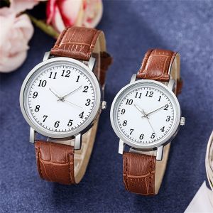 2pcs/set Couple Watch Set, His And Hers Black/white Simple Number Luxury Fashion Leather Wristwatch