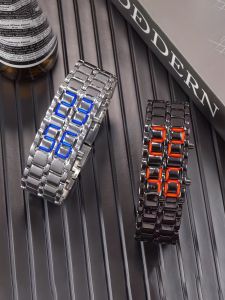 Fashion Led Lava Bracelet Couple Chain Watch Mixed With Volcanic Mass Personality Electronic Table With Binary Double Row Lights