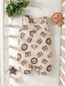 Baby Boy Lion Print Half Button Tank Romper