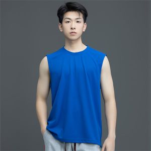 New Men's Summer Sleeveless Vest, Round Neck, Quick Dry, Sports Top, Ice Silk