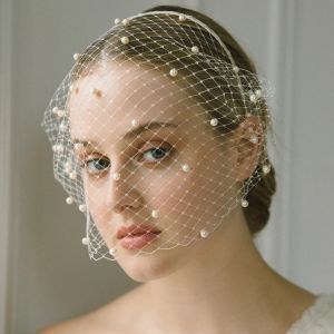 1pc Bridal Veil Pearl Net Veil With Pearl Decorated Headband