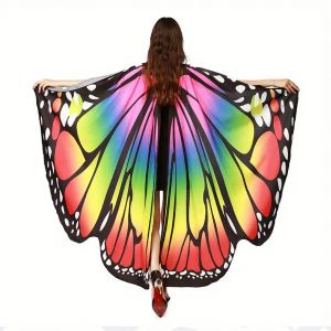 1pc Plus Size Colorful Butterfly Print Rhinestone Decorated Spinning Quick Dry Cloak For Halloween Party, Stage Performance, Belly Dance, And Costume