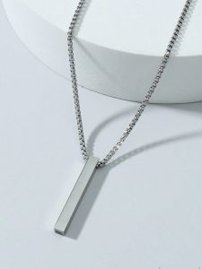 1pc Men's Minimalist Industrial Style Steel Pillar Pendant Necklace, Black, For Jewelry Gift And Party
