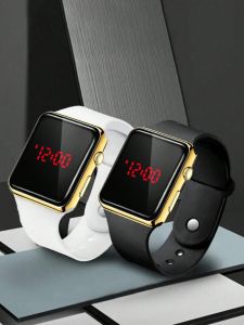 2 Couple Square Black White Casual Electronic Watches
