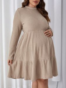 CatchyMarket Maternity Plus Ribbed Knit Ruffle Hem Dress