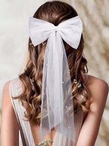 1pc Pearl Bowknot Decor Party Photo Veil