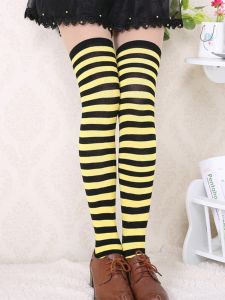 1pair Christmas-theme Over Knee/thigh High Stripe Socks For Women Cosplay Anime Dress-up Costume Party Accessories