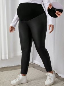 CatchyMarket Maternity Plus Wide Waistband Leather Look Skinny Pants