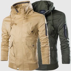 Low price selling real shot Casual multi-pocket jacket collar jacket men cultivating solid color low prices